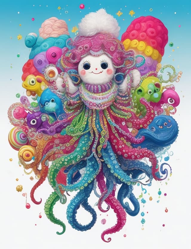 AI generated: Summary: Colorful and whimsical creature with a joyful expression, detailed rainbow-colored body, sp...