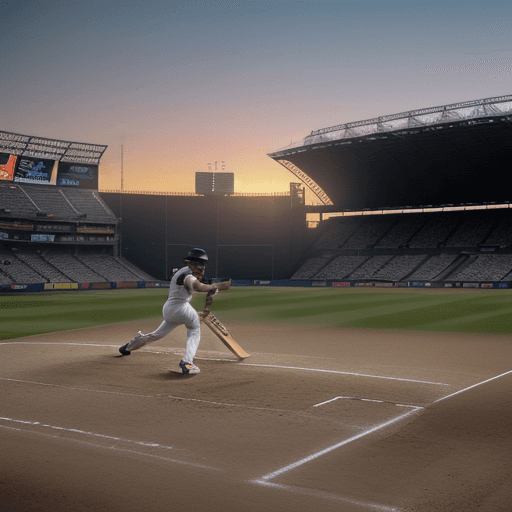 AI generated: photo of PS5 in cricket stadium in running match, neon-lit effect,  dramatic light, pale sunrise, ci...