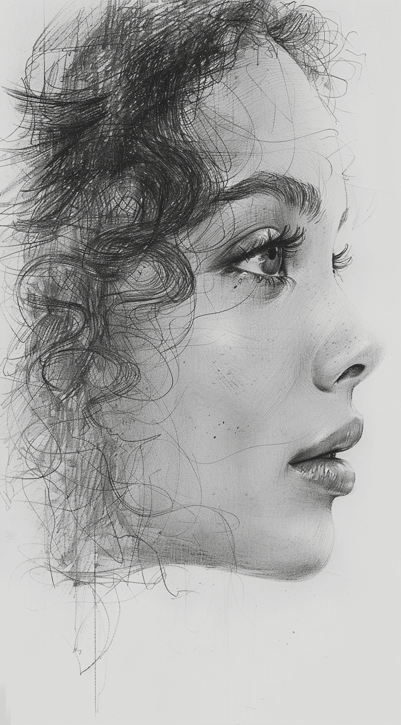 AI generated: simple pencil sketch by Odilon Redon, drawing, face only, a gorgeous woman, delicate and intricate d...