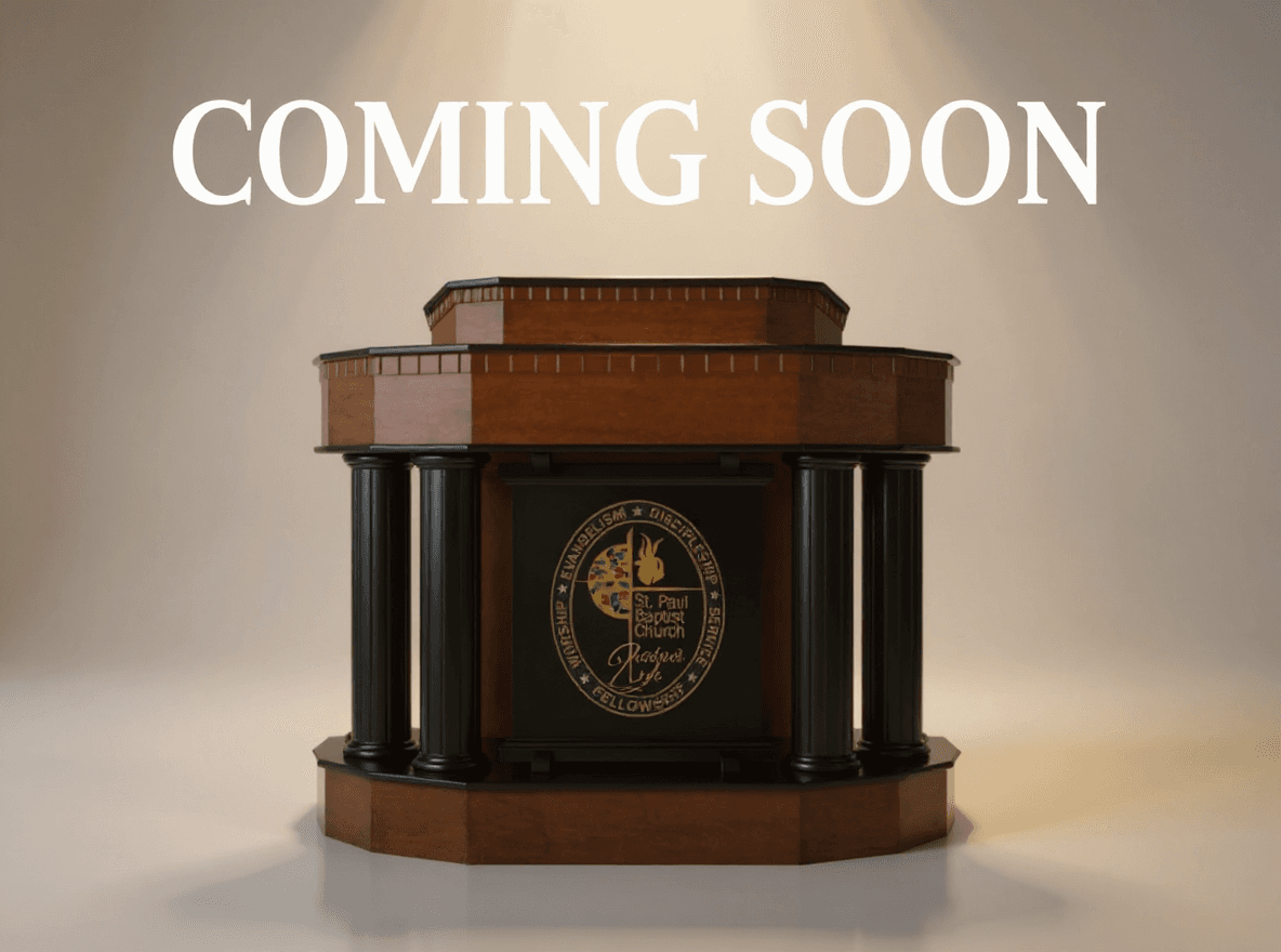 AI generated: Create a cinematic, high-resolution image or short video scene of a polished wooden church podium wi...