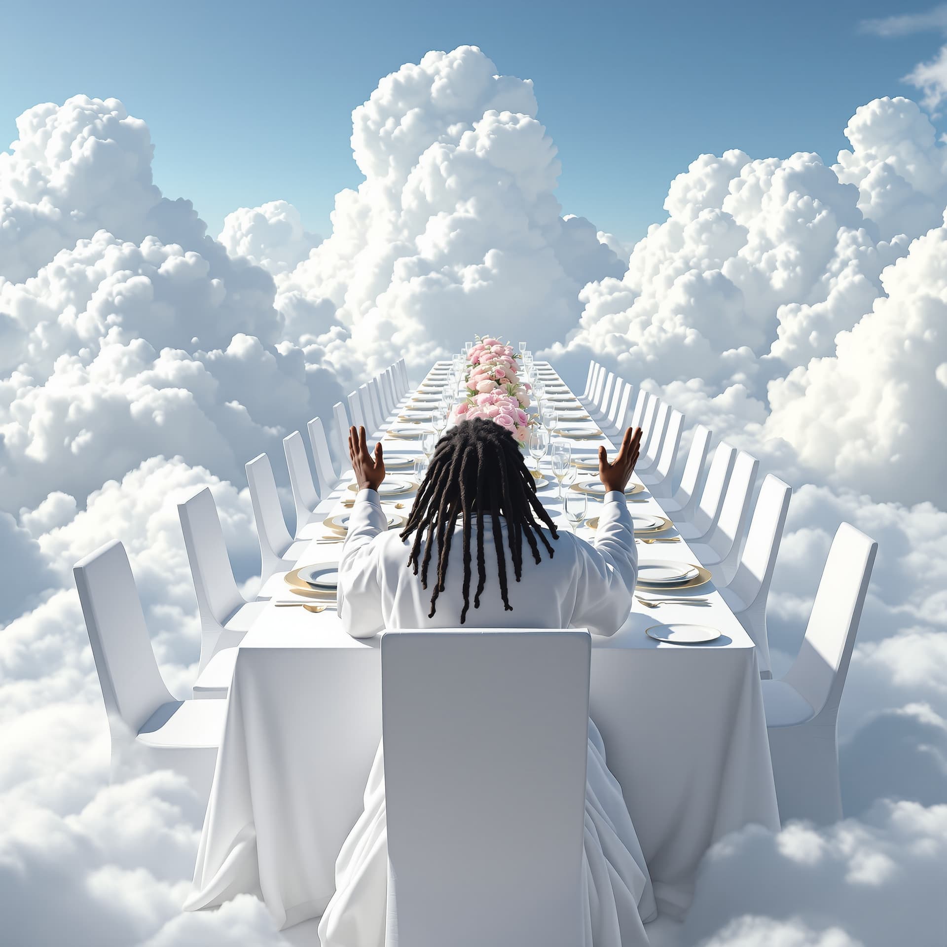AI generated: the view should be slightly higher looking down so you can see the far end of the table that no one ...