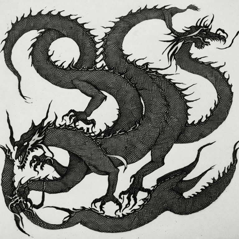 AI generated: drypoint engraving, defeat the dragon

 


