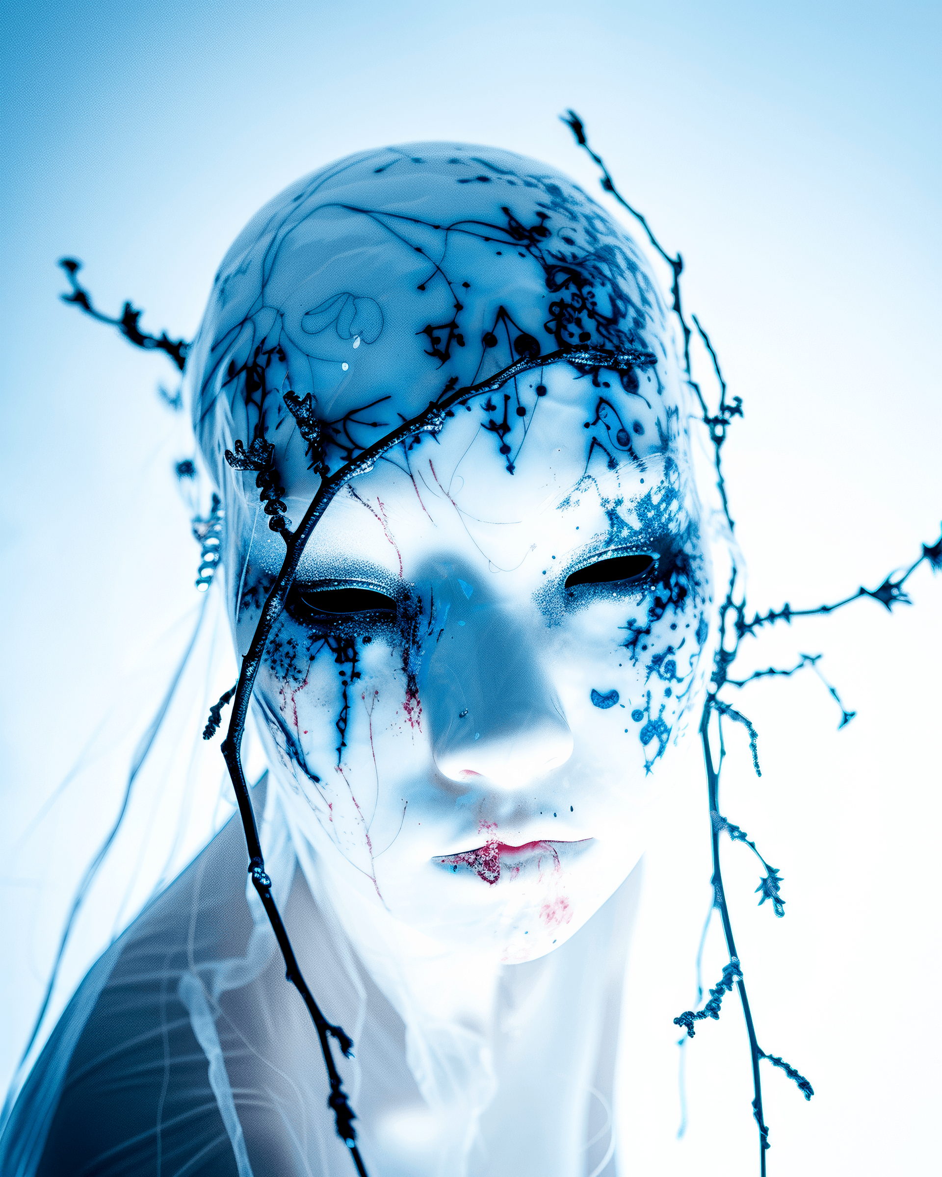 AI generated: portrait of strong female bodybuilder made out of porcelain, in the style of balanced symmetry, whit...