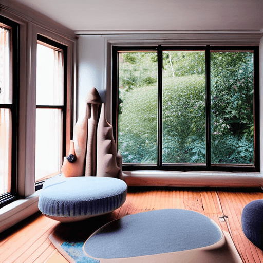 AI generated: High resolution photography interior design, dreamy sunken living room conversation pit, wooden floo...