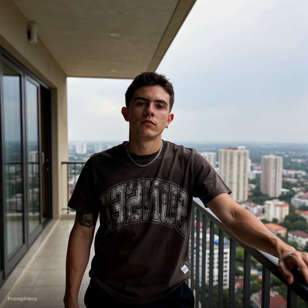 AI generated: me in an apartment balcony ,  it has to look like someone took the picture of me, not selfie and ult...
