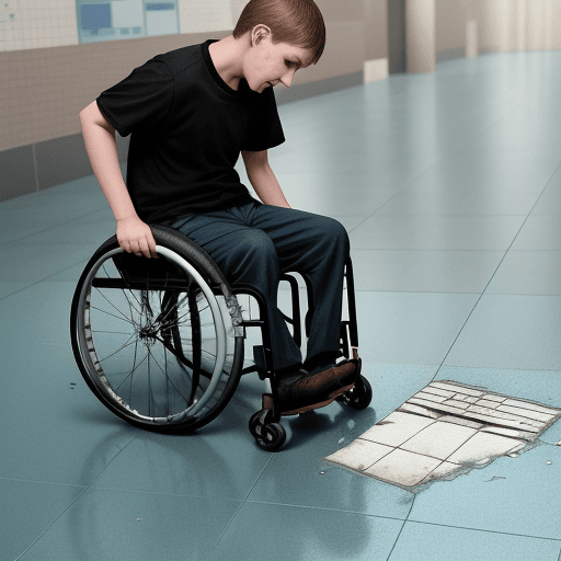 AI generated: Today, when I slipped on the wet tile floor a boy in a wheelchair caught me before I slammed my head...