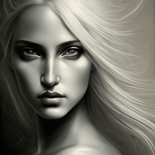 AI generated: portrait of goddess girl, (cleavage), (busty), blonde, dreamy and ethereal, expressive pose, big bla...