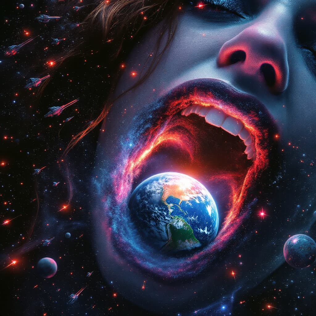 AI generated: enormous giantess millie bobby brown eleven from stranger things
bigger than a galaxy  floating in s...