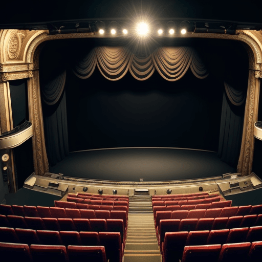 AI generated: Photo of artist view inside a theatre sawing the public before starting the show Cinematic, realisti...
