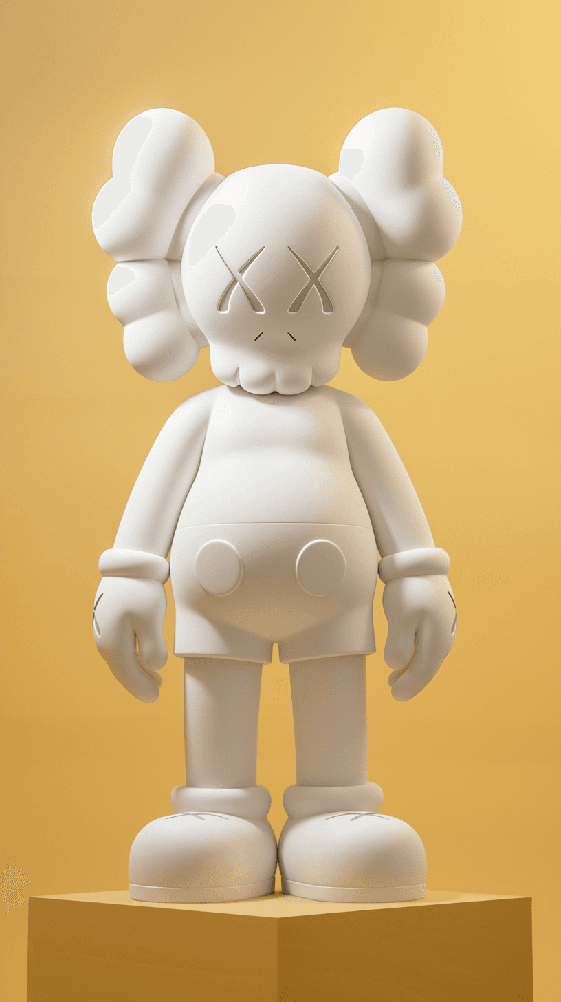 AI generated: KAWS, a plaster bust, front view, solid white color, sleek, ultra realistic, 32k uhd, solid yellow b...