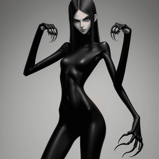 AI generated: ultra skinny girl with long black curved claws, 
