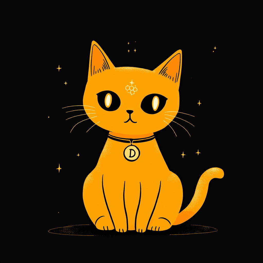 AI generated: Create a high-resolution, doodle-style illustration of a golden-yellow cat sitting calmly on a pure ...