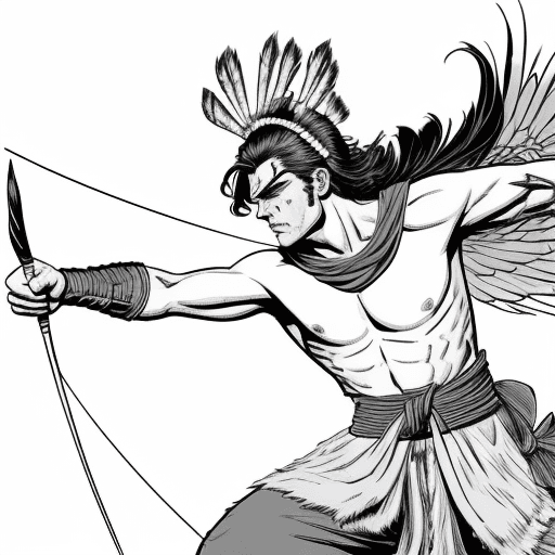 AI generated: an fierce hero in comic style line art 2d halting assaulting barbarians with a stretched arm. The he...
