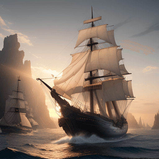 AI generated: Photo of a ultra realistic sailing ship, dramatic light, pale sunrise, cinematic lighting, battered,...
