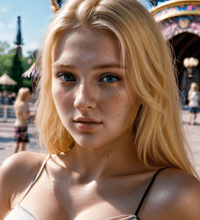 AI generated: Simulate a hyper-realistic portrait of a young woman with light blonde hair and blue eyes, fair comp...