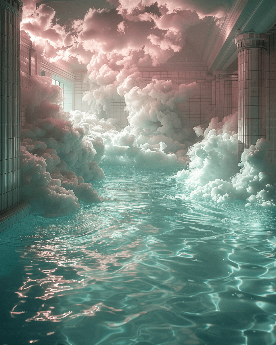 AI generated: a swimming pool full of fluffy clouds --s 750 --ar 4:5 --v 6.0