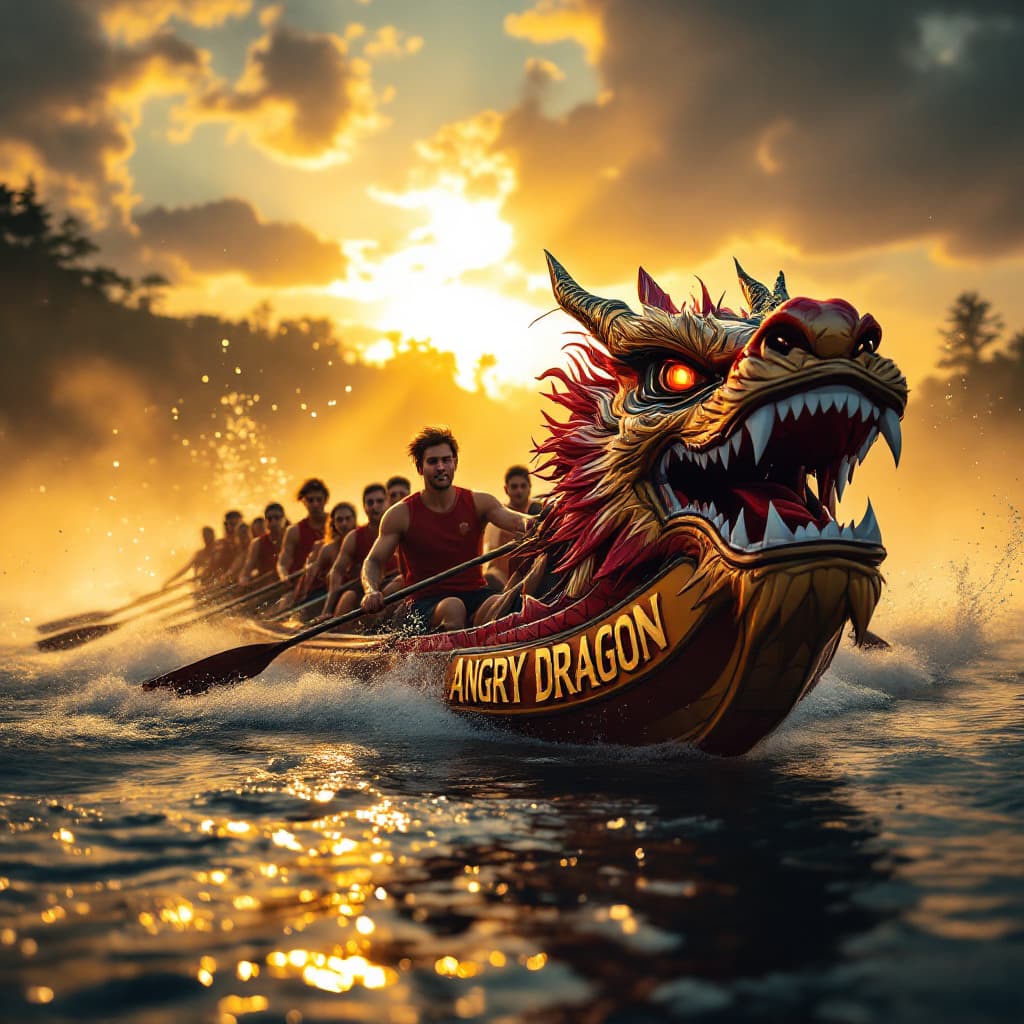 AI generated: "A powerful and determined dragon boat team of 20 strong paddlers, consisting of both men and women,...