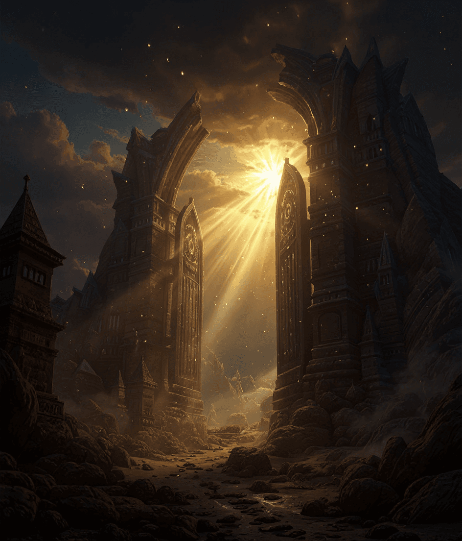 AI generated: 'cinematic shot'' of gates to heaven, full detailed, 8 k, realistic, atmospheric, style by ivan aiva...