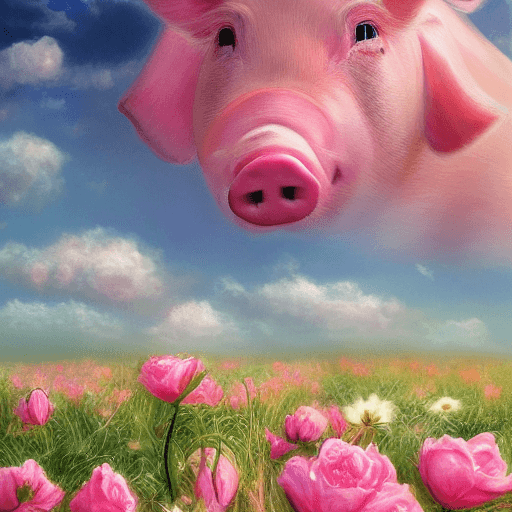 AI generated: a photorealistic portrait of a pig , surrounded by Pink Heaven, beautiful photography, floral border...