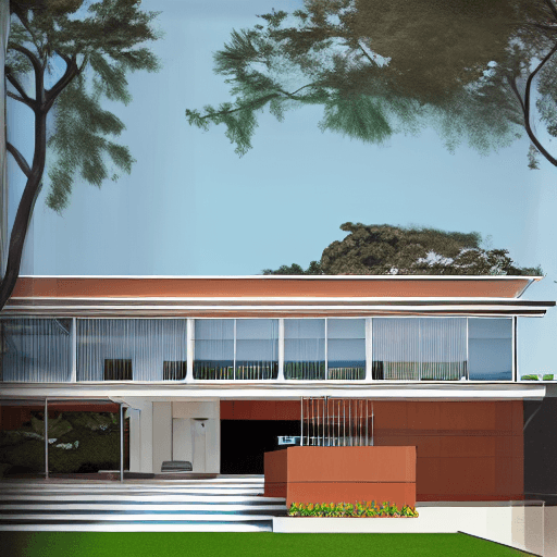 AI generated: Hyper realistic eye level exterior photo of a mid century modern style house overlooking the ocean, ...