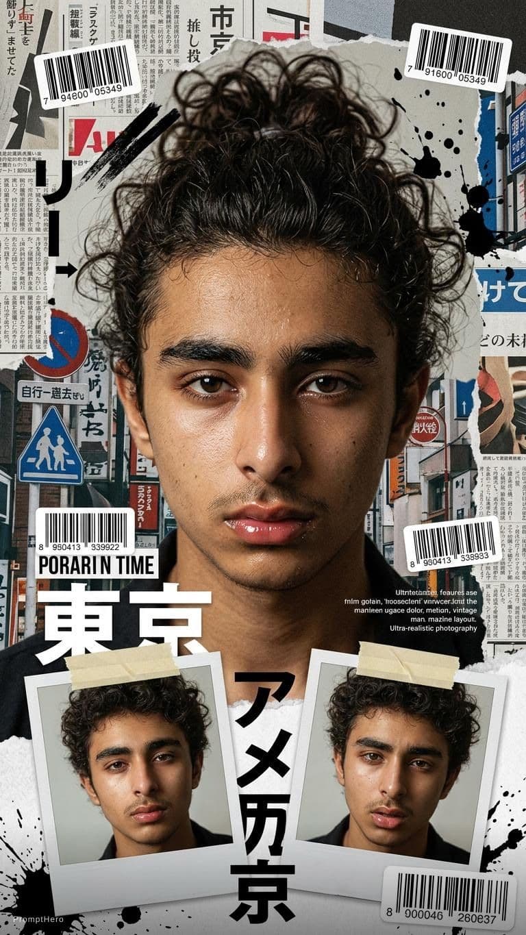 AI generated: Create a bold Y2K Japanese street-editorial collage poster with a clean high-fashion magazine aesthe...