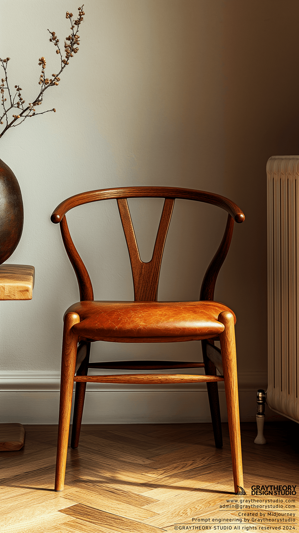 AI generated: photorealistic image showcasing of the Wegner Wishbone Chair, Leica Q2, Summilux 28mm f/1.7, chair's...