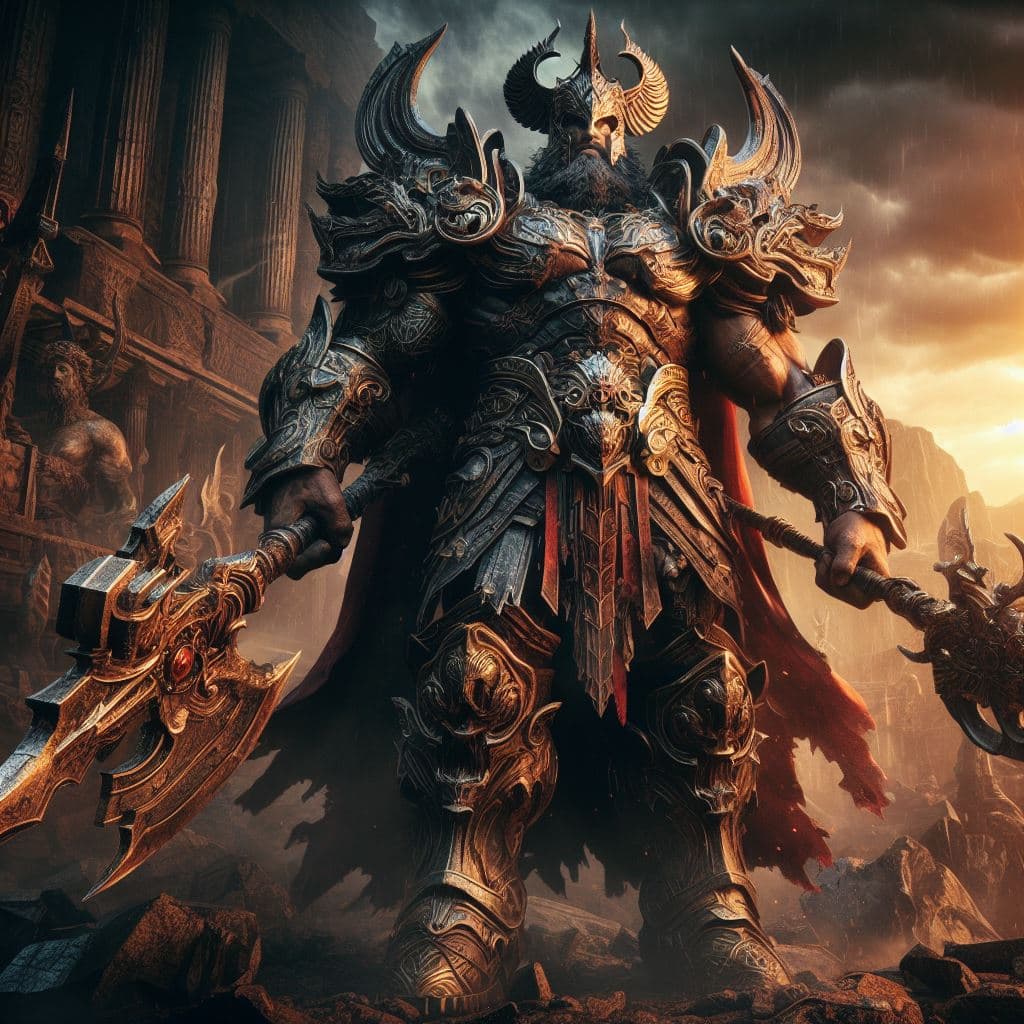 AI generated: God-King Darius: Capture the imposing figure of God-King Darius in a hyper-realistic photograph set ...