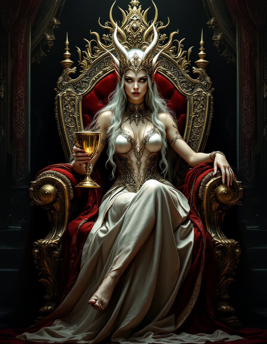 AI generated: Surreal, realistic illustration in the style of elven fantasy image of an elven queen with a crown o...