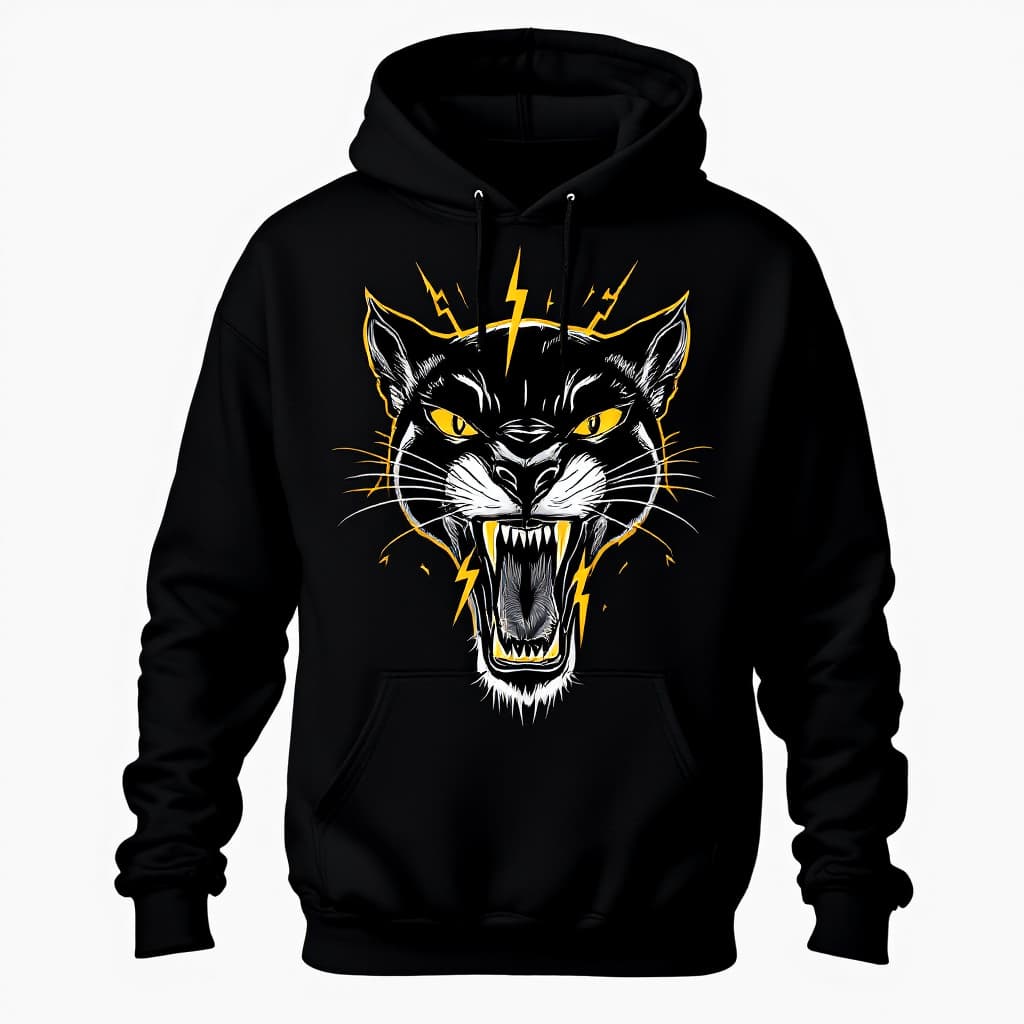 AI generated: photo on a white neutral background for a clothing catalog. photo of a black loose hoodie with a hoo...
