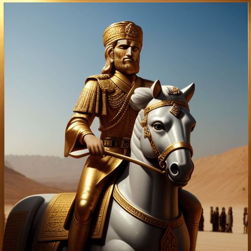 AI generated: Cyrus the Great, commanding and pointing towards camera right
