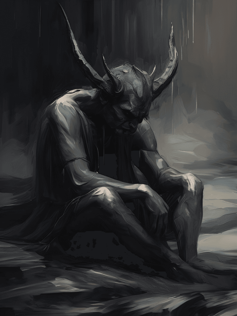 AI generated: help me if I become my demon, heartbreaking composition, dramatic, gloomy, digital painting, (expres...
