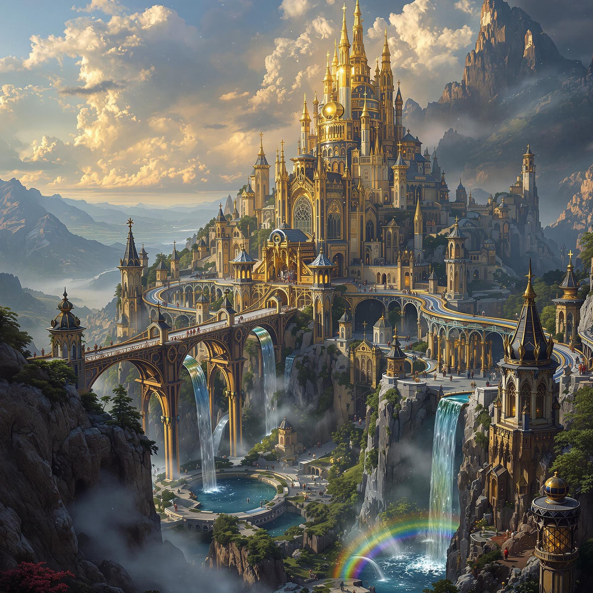 AI generated: Hyper realistic elaborate vision of Asgard, the home of the Æsir gods, including Thor and Odin. It's...