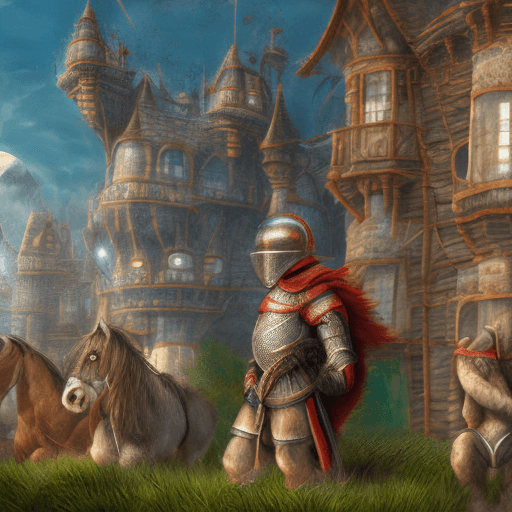 AI generated: hyperrealistic knight monkey in the middle age, he is sittin, in the background horses and knights a...