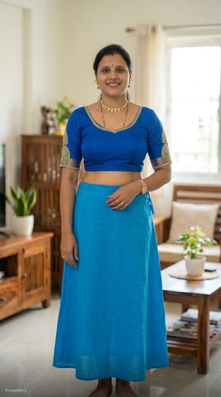 AI generated: Aunty in her blouse only 