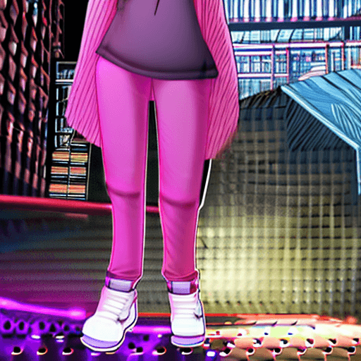 AI generated: [slender asian girl slender stunning girl baggy clothes (black) trousers, sneakers : cyberpunk backg...