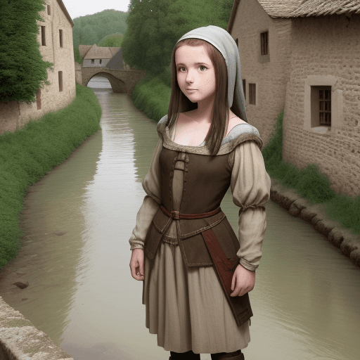 AI generated: 13 year old medieval village girl half clothed by river