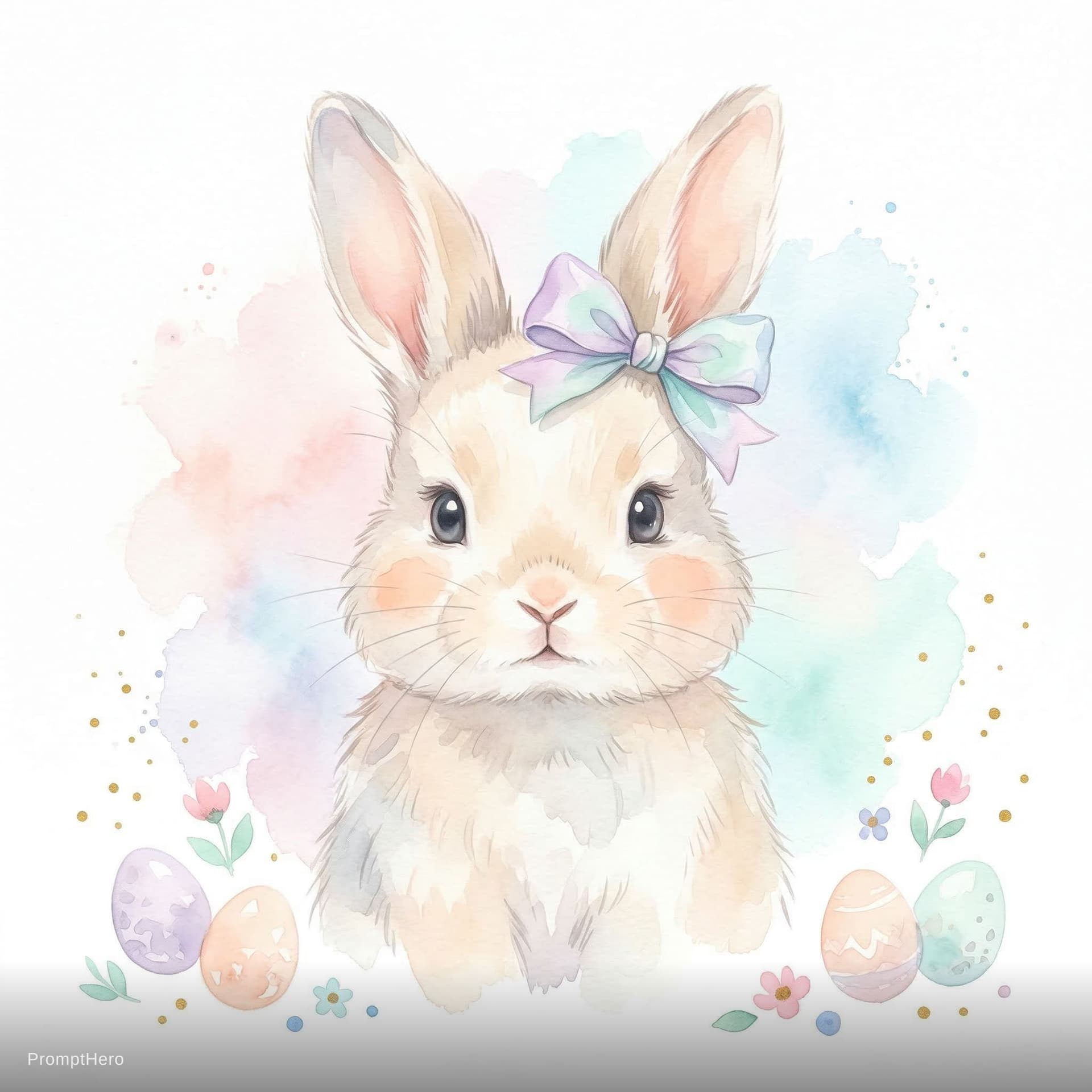 AI generated: soft watercolor easter bunny illustration for kids, cute gentle bunny with a sweet expression, soft ...