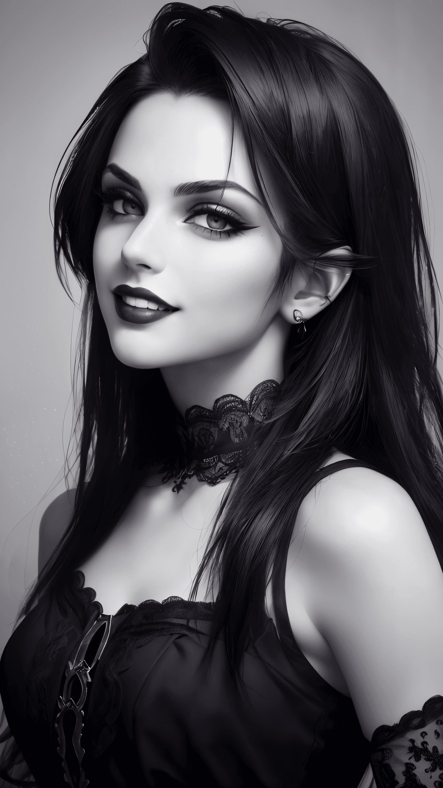 AI generated: (masterpiece, award winning, highest quality:1.2), solo, black and white image masterpiece, half-eye...