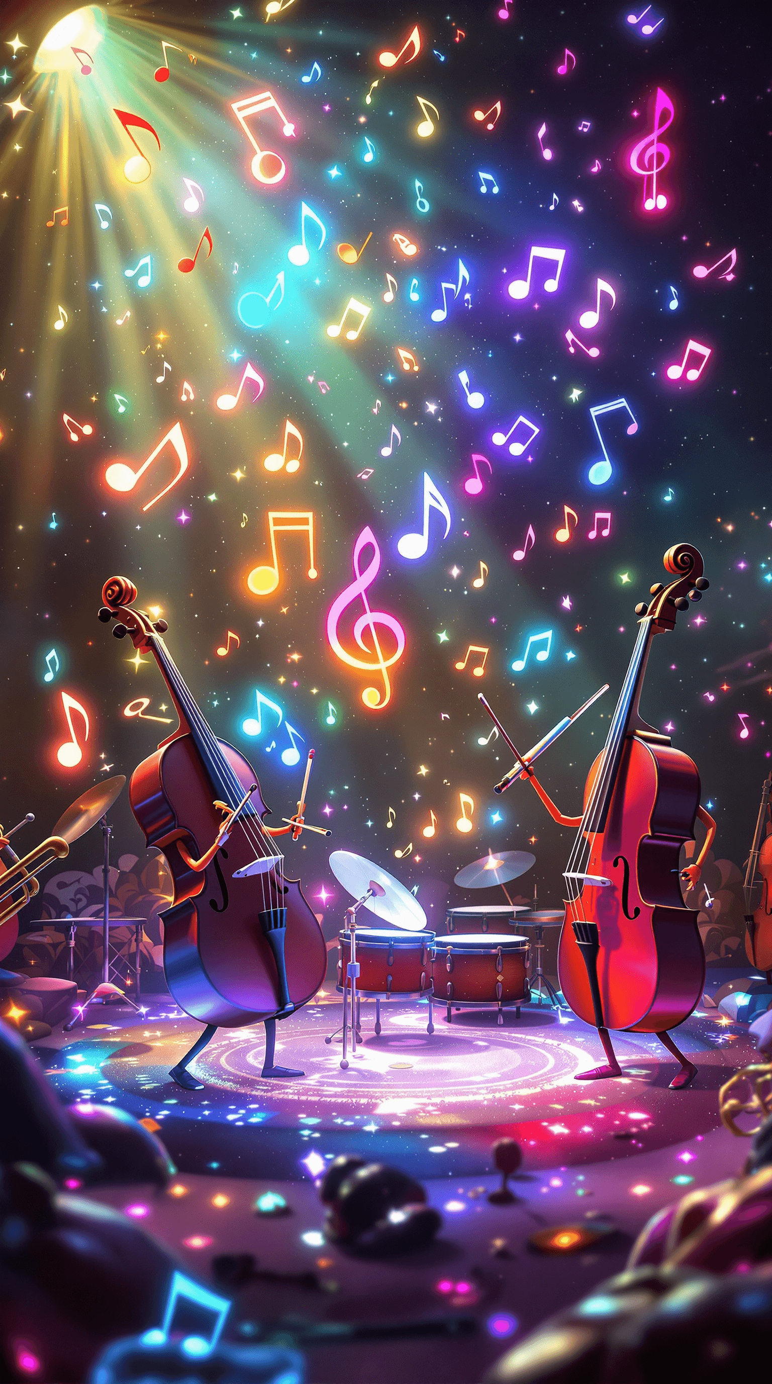 AI generated: A surreal and vibrant scene of musical instruments coming to life, forming a magical symphony of mus...