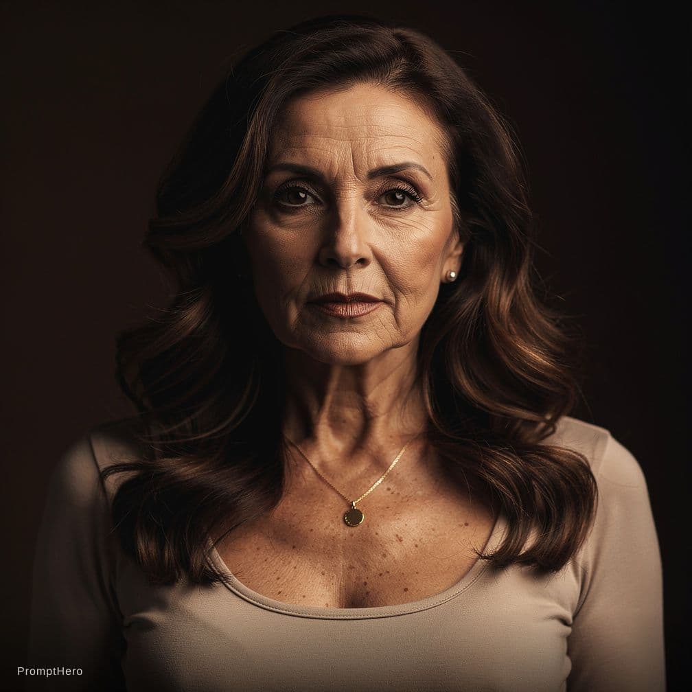 AI generated: une femme de 75  en gros plan d'une femme adulte dans un endroit faiblement éclairé,
décor de studio...