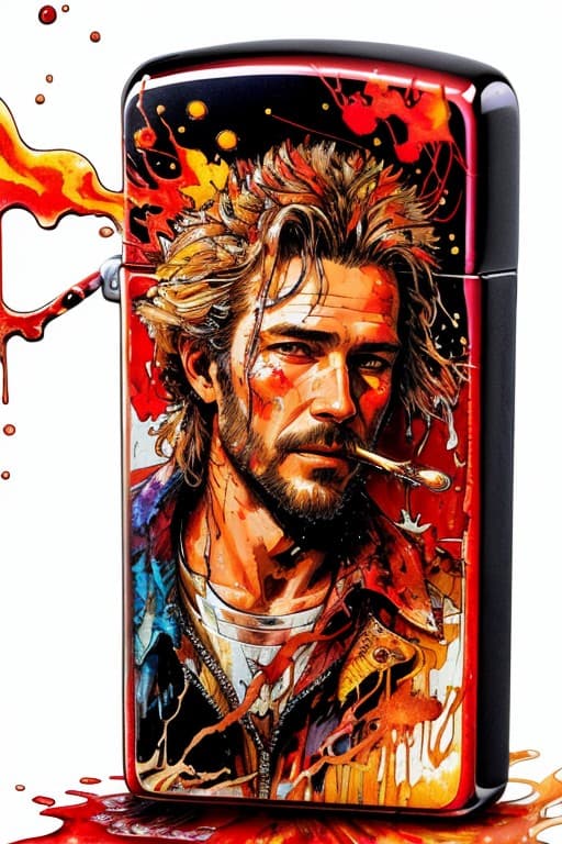 AI generated: zippo lighter, with marlboro man, redshift style Routermaster, Dripping & Splashing Watercolor, Flow...