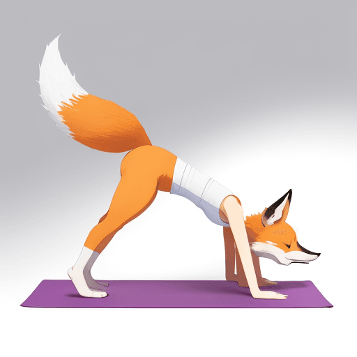AI generated: cute cartoon fox doing downward facing dog yoga pose,  colorful style, no words white background --s...