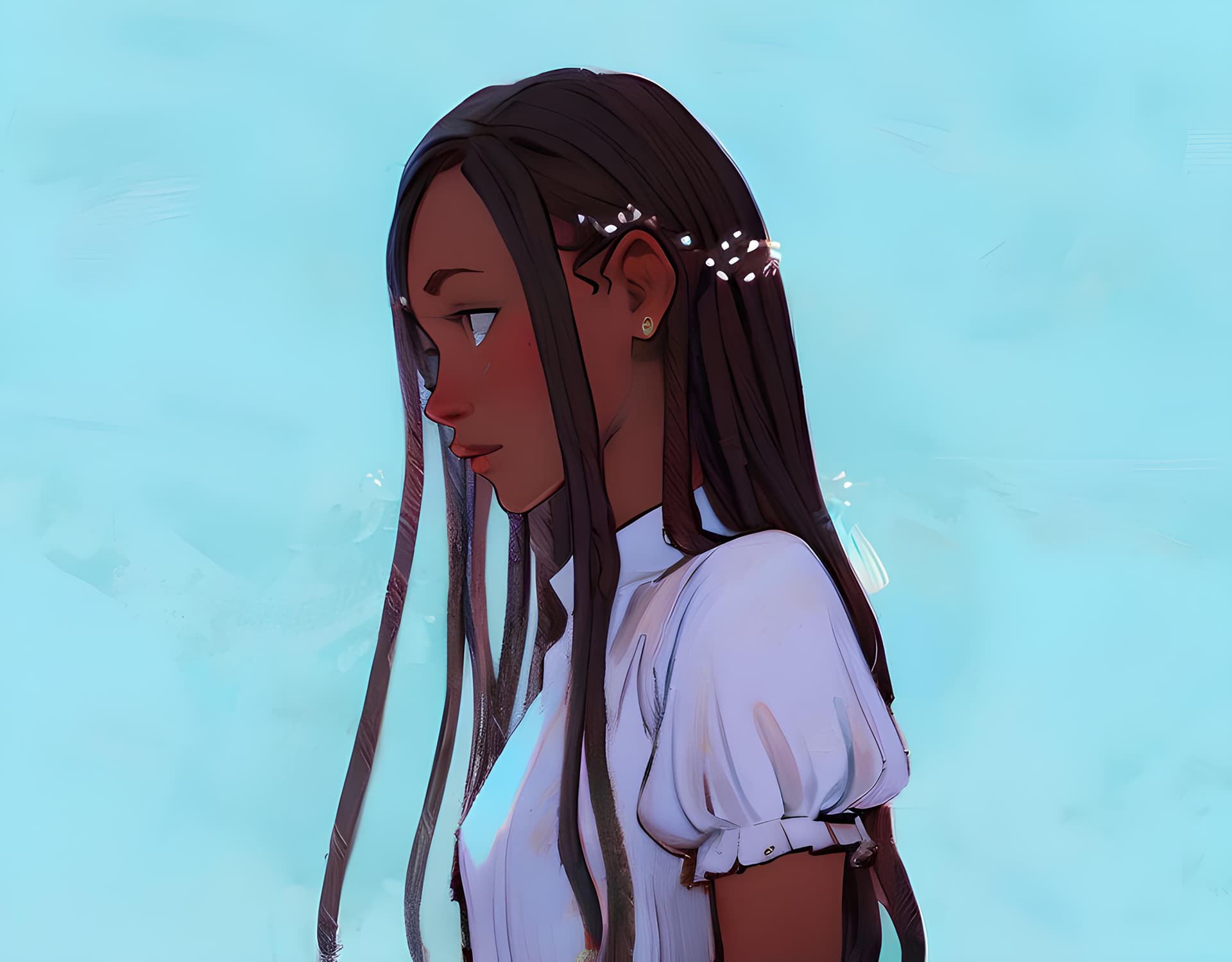 AI generated: a drawing of a girl with long hair, inspired by Makoto Aida, tumblr, afrofuturism, dark light night ...
