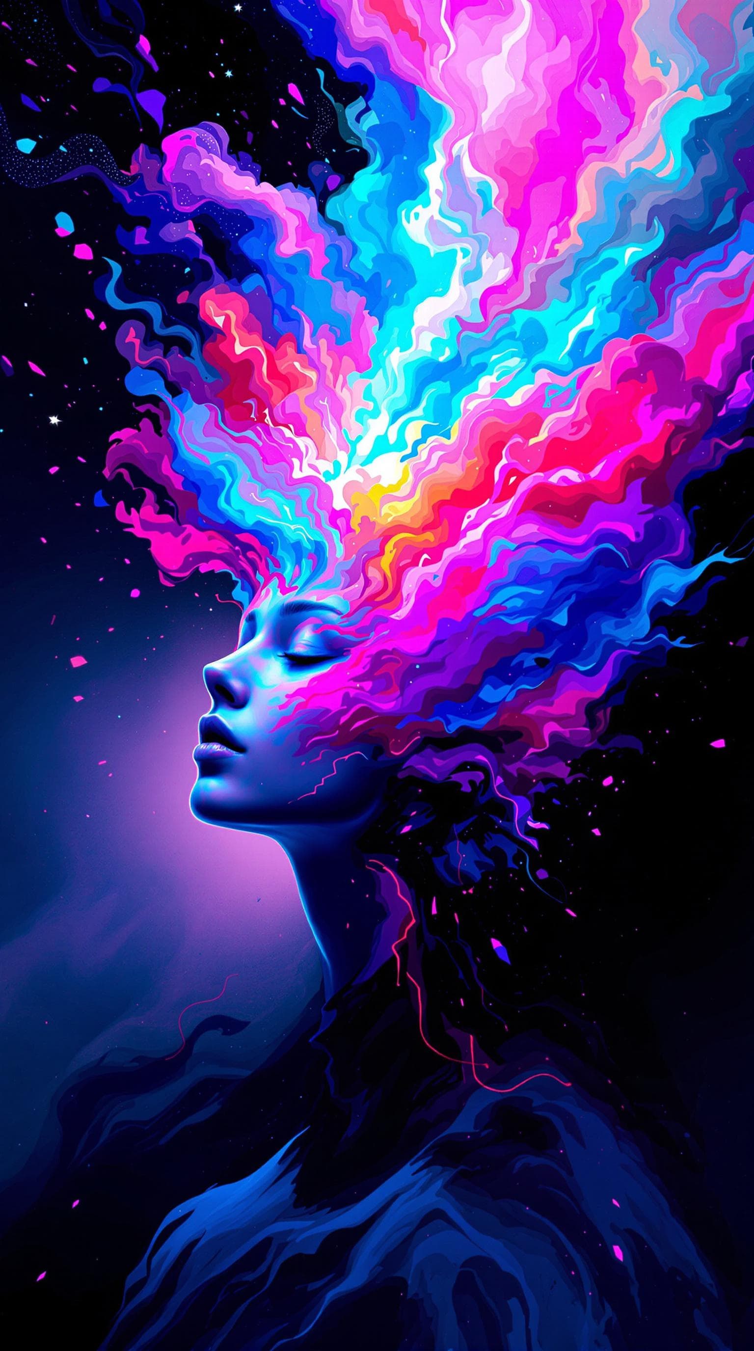 AI generated: "Abstract surrealist album cover in painterly style, a human head dissolving into vibrant clouds of ...