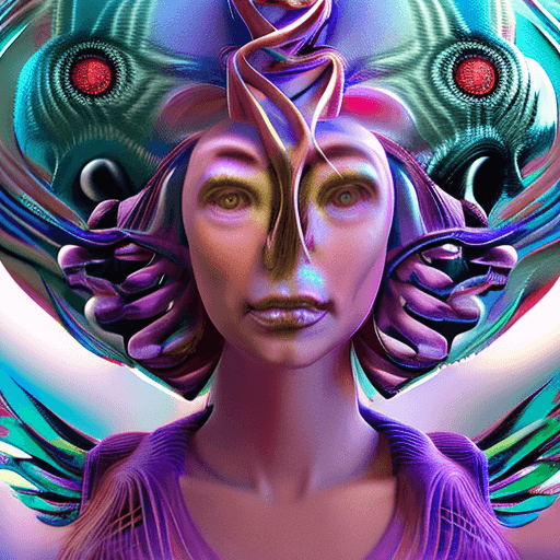 AI generated: Goddess close-up portrait ribcagel. jellyfish phoenix head, nautilus, orchid, skull, betta fish, bio...