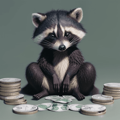 AI generated: raccoon sitting on its hind legs in the middle of a pile of money generative ai