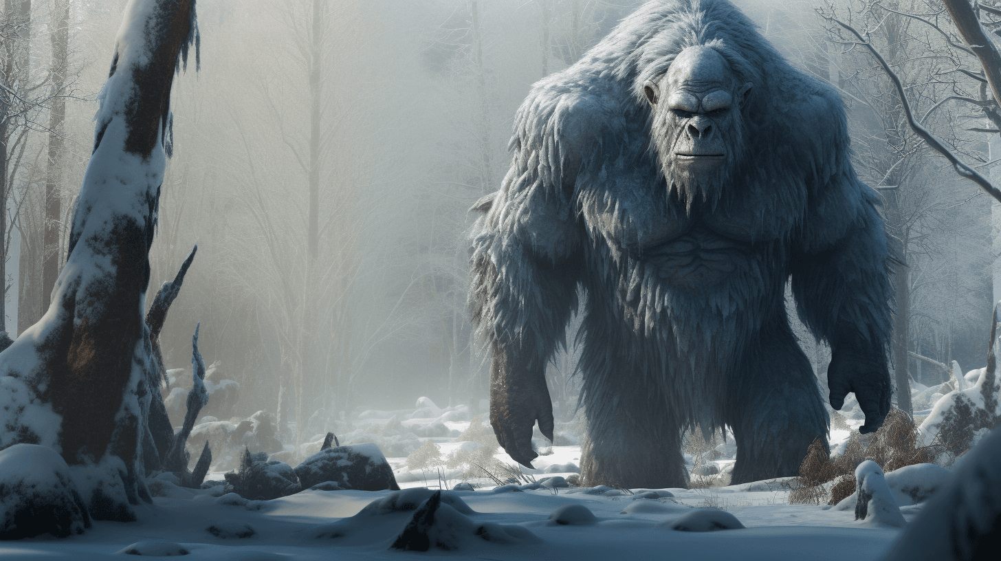 AI generated: ogre in the middle of a frozen taiga forest, masterpiece, wide shot, sharp focus, high detail, 4k, p...
