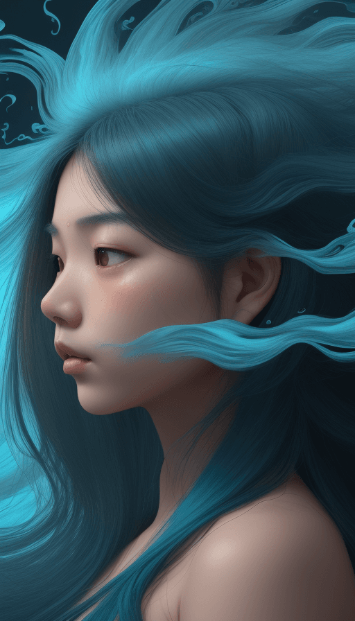 AI generated: "Create a digital portrait of an asian girl in profile, realistic, 4K, featuring a harmonious blend ...