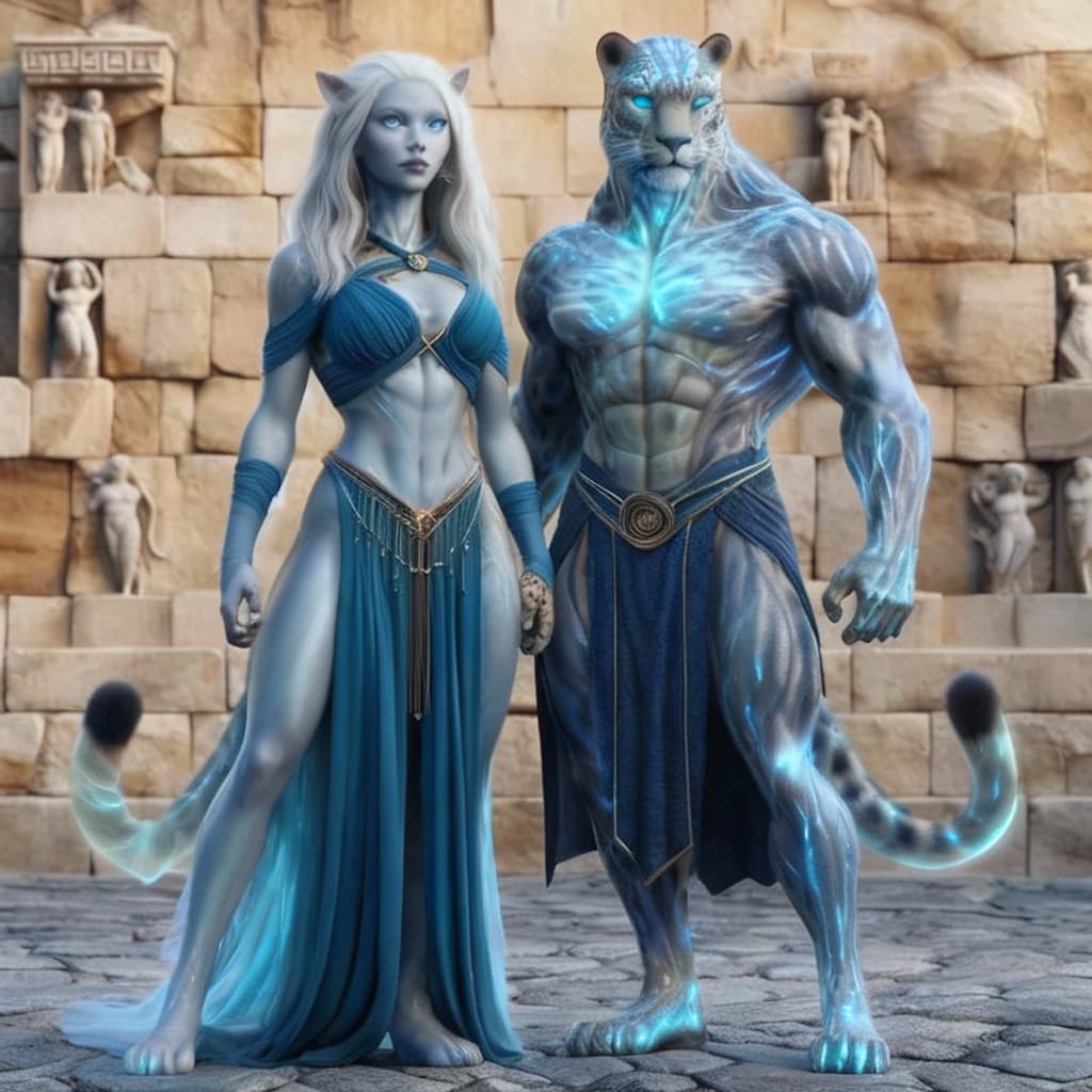 AI generated: Transform all anthropomorphic characters into elegant, anatomically refined hybrids blending human, ...
