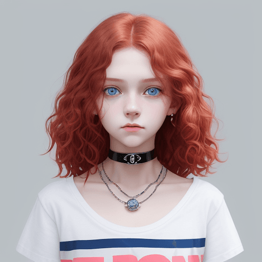 AI generated: [girl 16 years old, kind, bright, good-natured, cheerful, short red wavy hair, blue eyes, white stri...